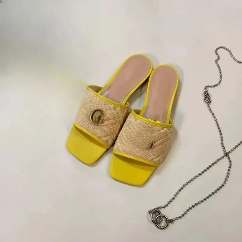 Summer Square-Toe Embroidered Buckle Flat Sandals Non-Slip Outdoor Slippers for Women Men Beach Walking