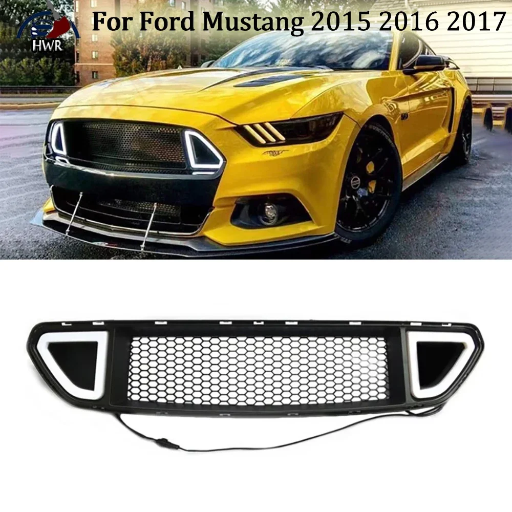 

For Ford Mustang Sporty Racing Grille Upgrade Grille Appearance With LED Air Intake Grille Replace Original Grill 2015 2016 2017