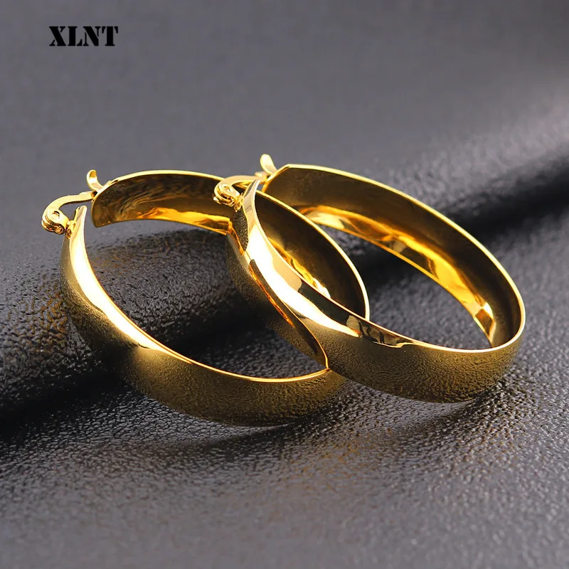 XLNT Gold Color Circle Oversize Earring  For Women Vintage Wide Statement Hoop Earring Ladies Stainless Jewelry Wholesale 2019