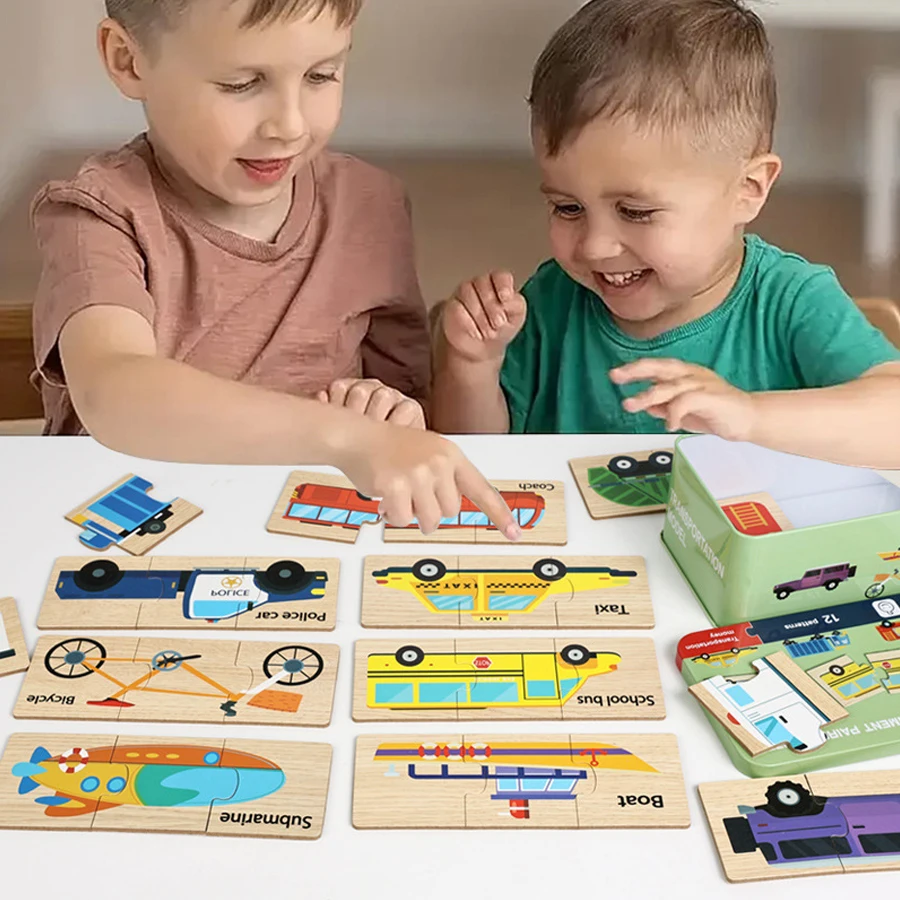 ของเล่นเสริมพัฒนาการเด็กเล็ก ชุดการ์ดจับคู่ในกล่องเหล็ก เกมฝึกทักษะการเรียนรู้ ชุดการ์ดภาพสิ่งที่ ผลไม้ สัตว์ รถยนต์ จับคู่คู่