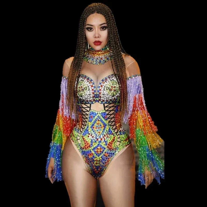 body-multicolore-a-manches-pampilles-et-strass-pour-femmes-costume-de-danse-sexy-pour-bar-de-chanteur-club-fete-cristaux-franges-justaucorps-vetements-de-scene