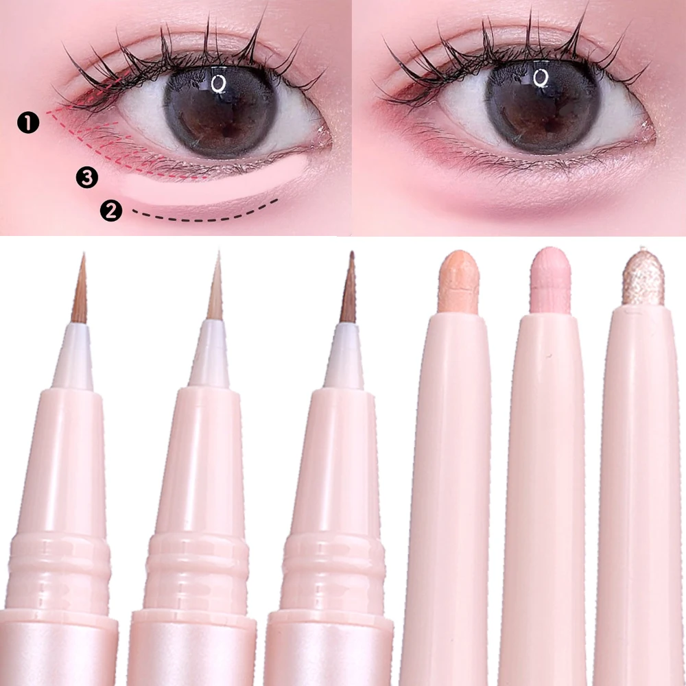 Double Ended Lying Silkworm Pencil Bling Highlight Eyeshadow Makeup Pen Enlarge Eyes Lasting Under Eye Highlighter Makeup Stick