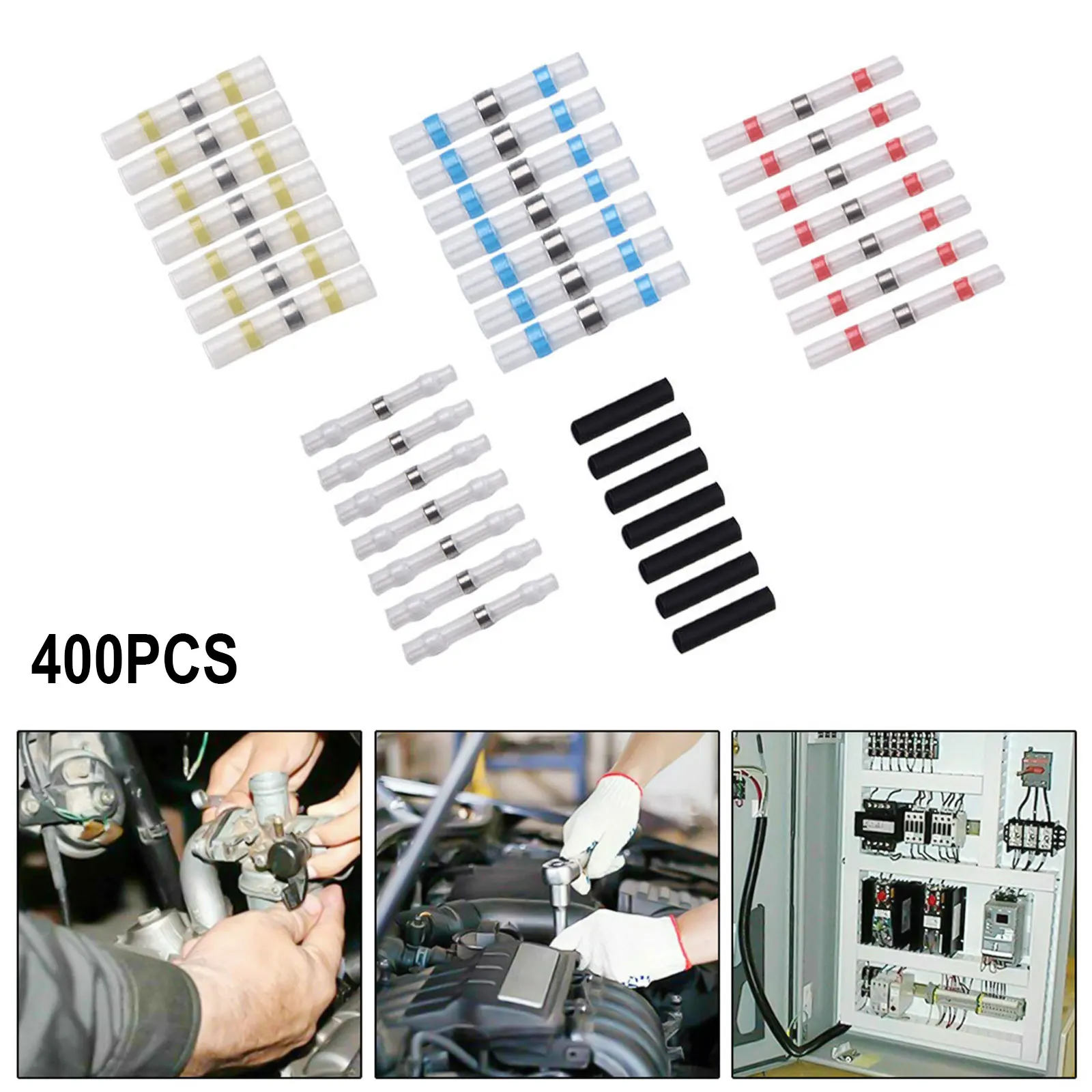 400PCS Solder Seal Heat Shrink Butt Connectors Waterproof Wire Terminal Kit Automotive Marine Electronics Cable Splicing