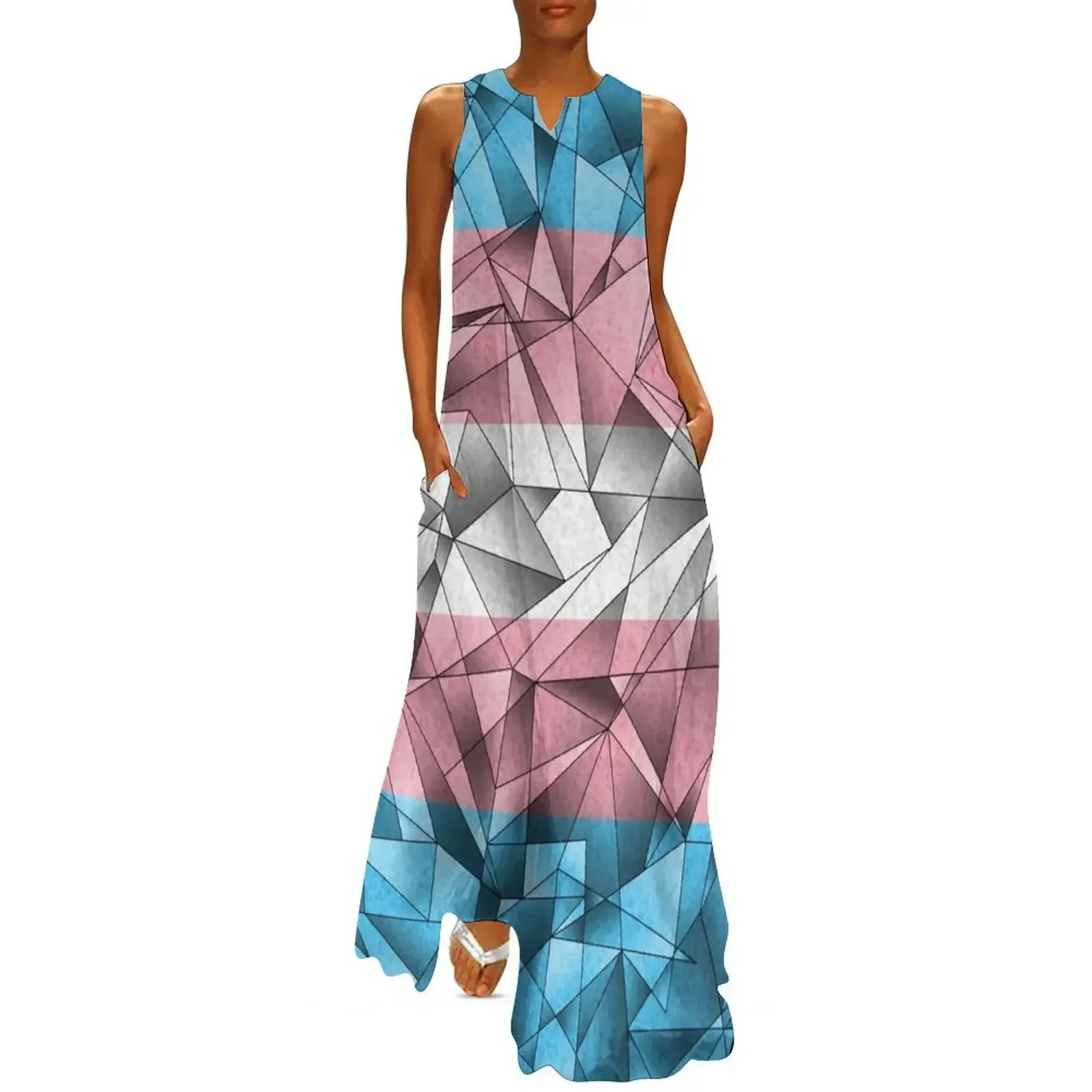 

Abstract Fractal Triangles Transgender Pride Flag Pattern Long Dress fairy dress Dress