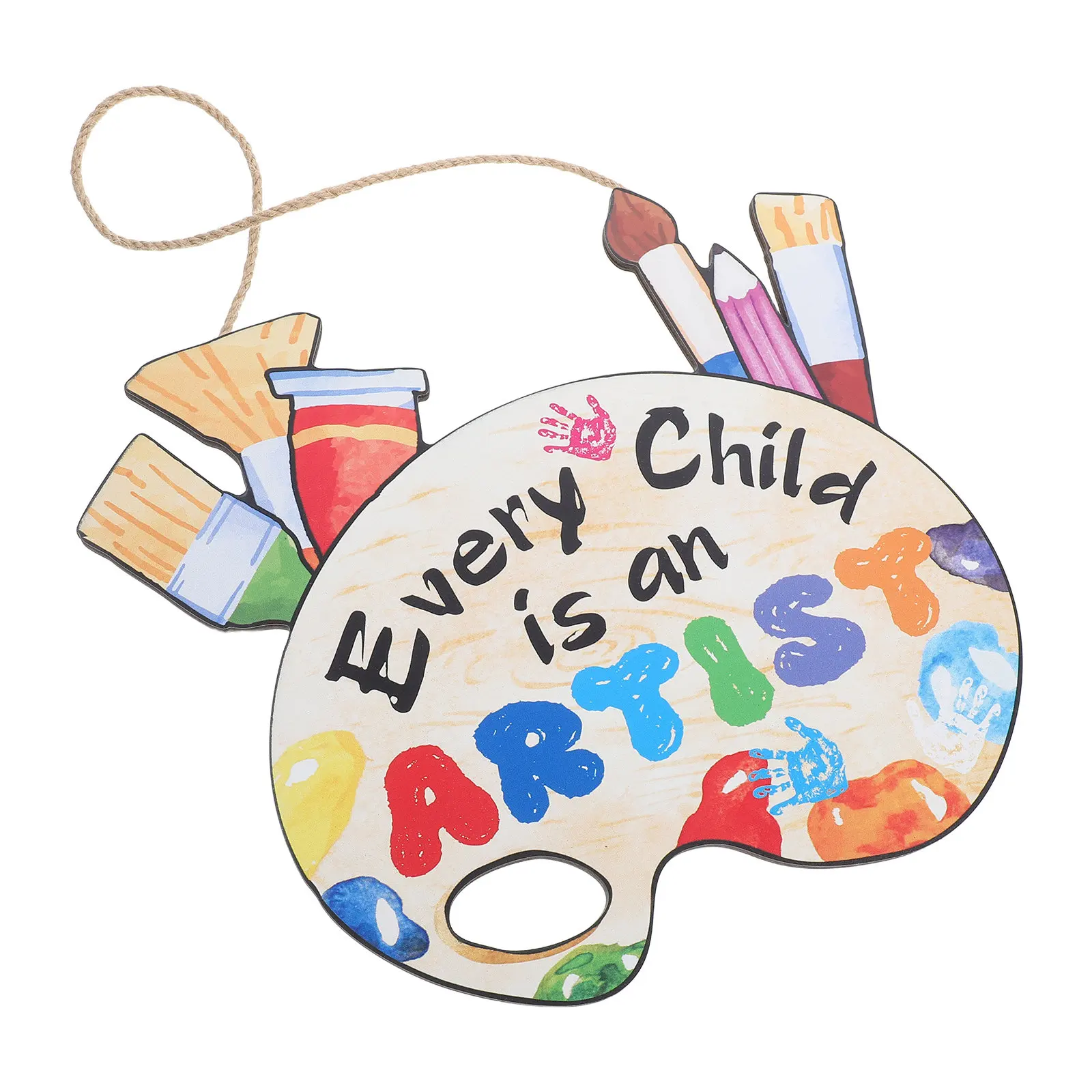 Colorful Painter Art Palette Classroom Hanging Wooden Sign Wall Decoration Wooden Door Hangers DIY Crafts Classroom Hanging Sign