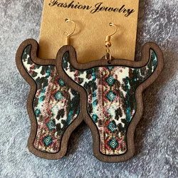 Western Jewelry Wooden Cowhead Earrings for Women Southwestern Texas Longhorn Bull Skull Earrings Cowgirl Gift