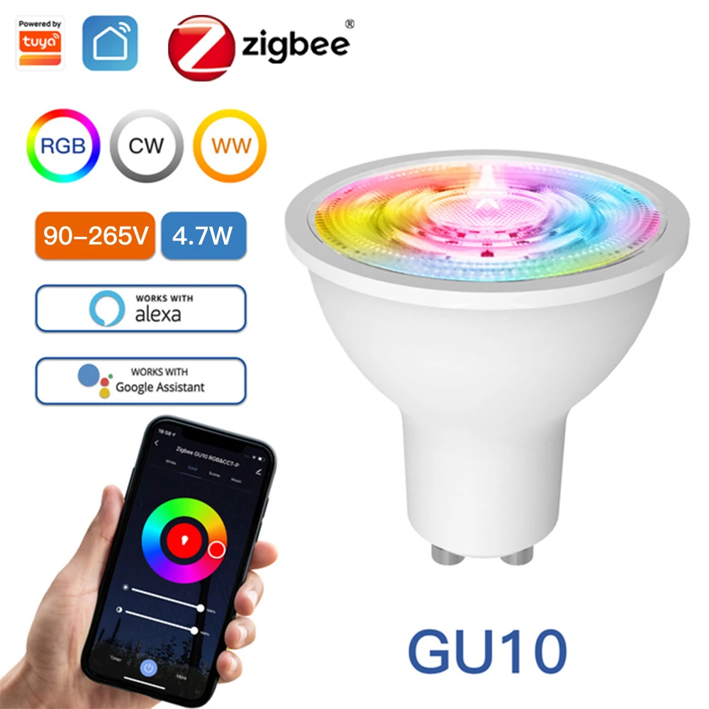 MOES Tuya ZigBee GU10 WIFI Slimme LED-lampen RGB C+W Wit 5W Dimbare lampen Smart Life APP Controle Gloeilampen Werk Alexa/Google