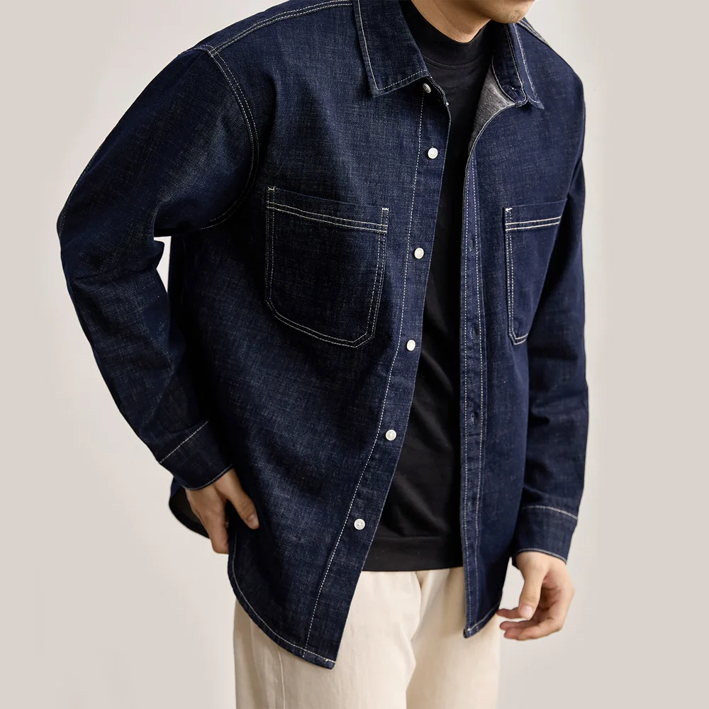 

New Male Streetwear Plus Size Cargo Jeans Shirt Clothes Men American Vintage Fashion Loose Casual Long Sleeve Denim Shirts