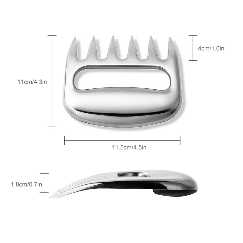 2 Pcs/Set Stainless Steel Bear Claw Non-stick Meat Shredder Claws BBQ Meat Claws BBQ Fork Food Meat Separator BBQ Tools