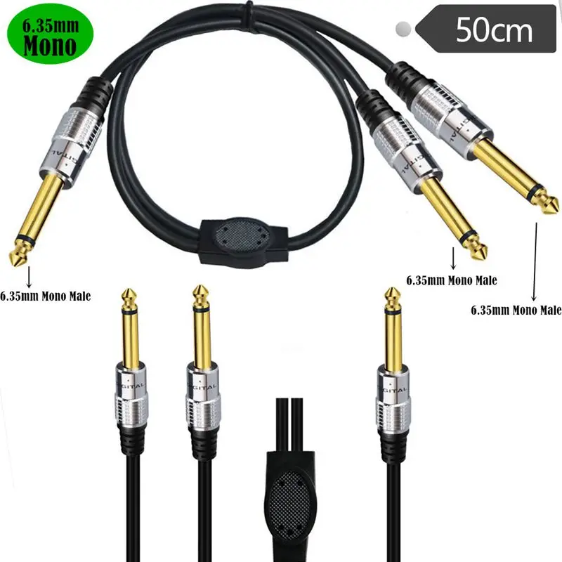 Metal Shell Gold-Plated 1/2 6.35mm Mono To 2 6.35mm Male And Female Audio Speakers Y-Shaped Extension Cable