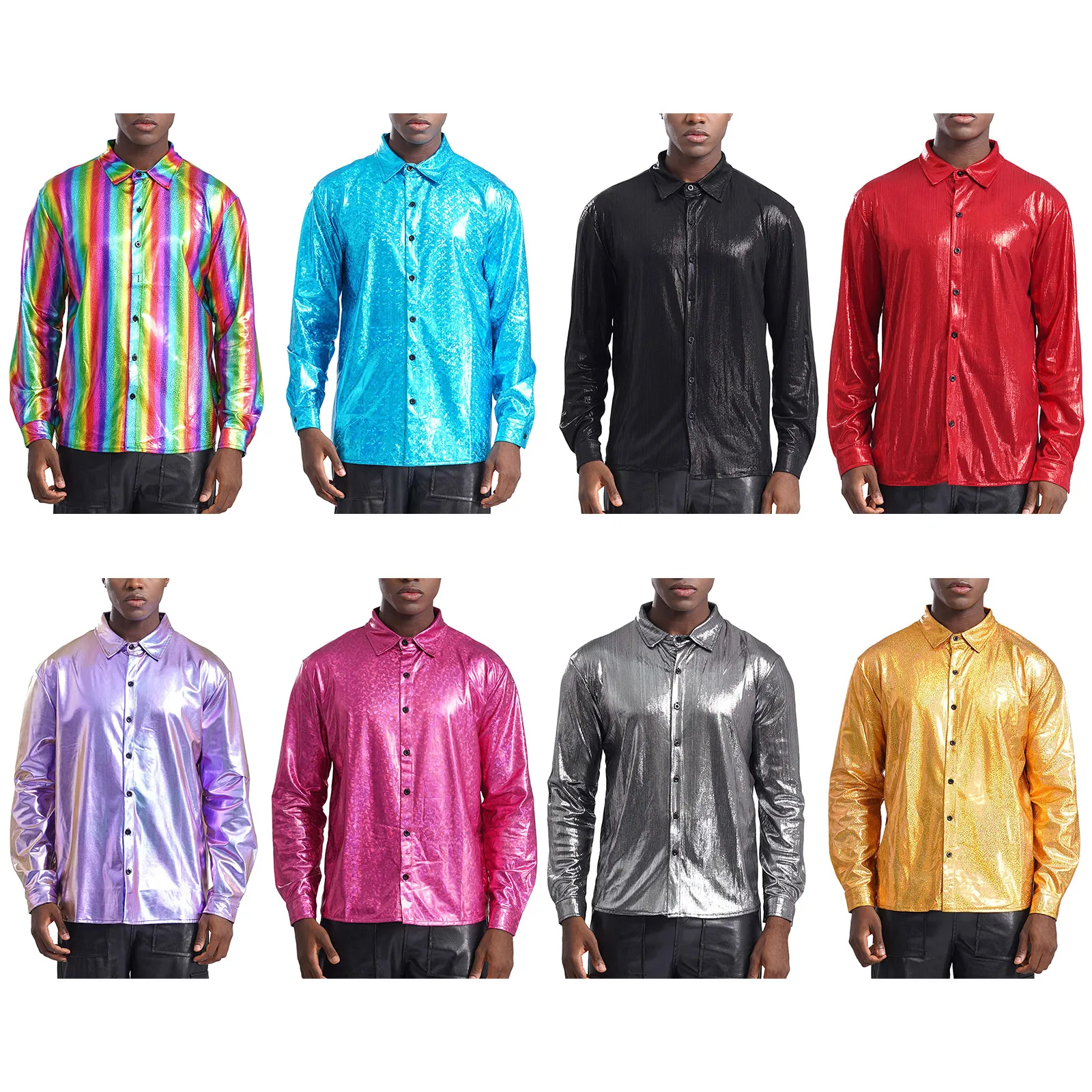 

Fashion Mens Sparkly Sequins Party Dance Shirts Retro 70s Disco Nightclub Shirt Tops Single Breast Performance Dance Show Cloth