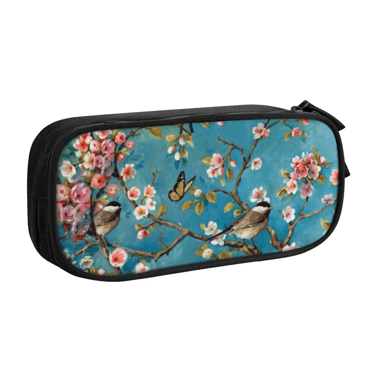 Customized Cute Cute Birds Cherry Blossom Flowers Pencil Cases for Large Capacity Parrot Bird Pencil Box School Supplies