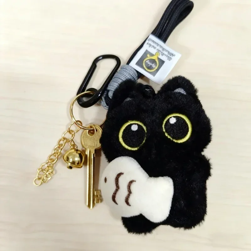 Cool Plush Black Cat Rearview Mirror Pendant Decoration Cute Keychain Bag Charm Car Accessory - view 4