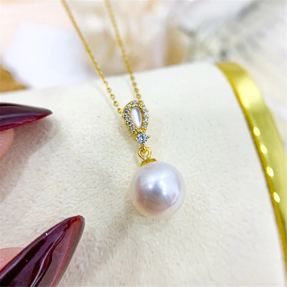 DIY Pearl Accessories S925 Sterling Silver Pendant Empty Support K Gold Silver Necklace Pendant Fit 8-12mm Round Beads D199