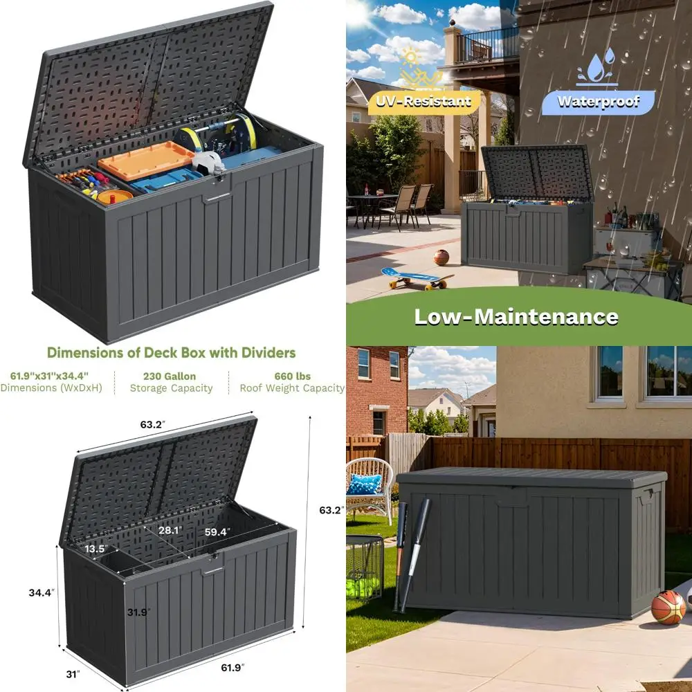 

Large Outdoor Waterproof Storage Box - 230 Gallon Capacity, Lockable, Durable Deck Box with Fixed Divider for Patio Solutions