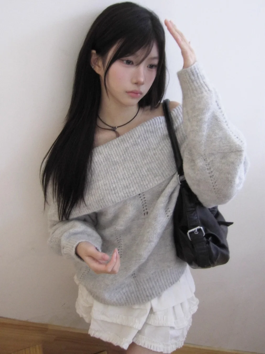 Coreano Sle Lazy Maglione lavorato a maglia monospalla Torta con volant Gonna ort Autunno Inverno Versatile Calore Riscaldamento Lungo Sve Reg...