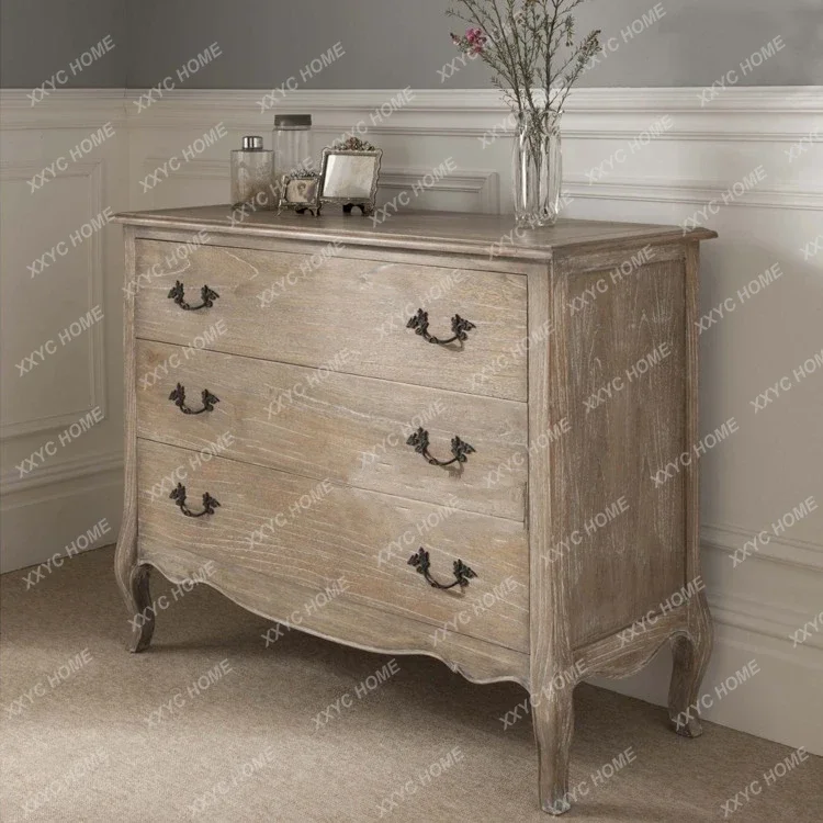 AA country retro old solid wood seven bucket decoration bedroom storage side cabinet drawer
