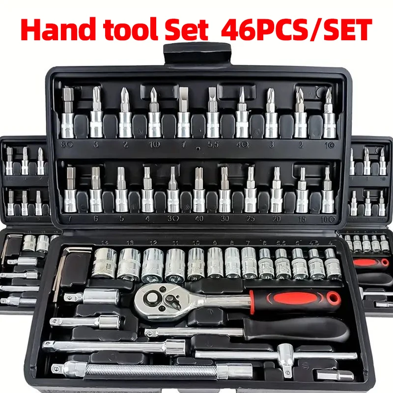 

1/ 4inch Socket Wrench Screwdriver Multifunctional Hand Tools 46-Piece Set with Conversion Head Extension Extension Rod for Home Repair/Car Repair