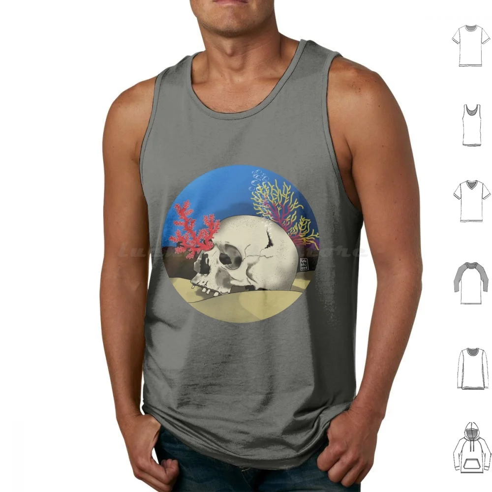 Coral Skull Tank Tops Print Cotton Coral Skull Cráneo Calavera Corales Undersea Sea Underwater Sand Kateblubird Reef