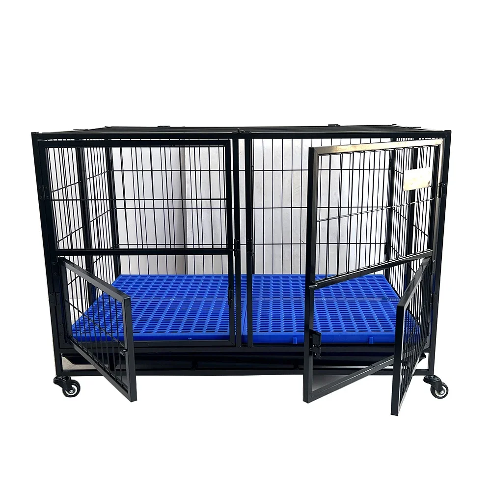 43'' Double Door Heavy Duty Dog Kennel Strong Metal Foldable Dog Cage And Crate with Fence Feeder