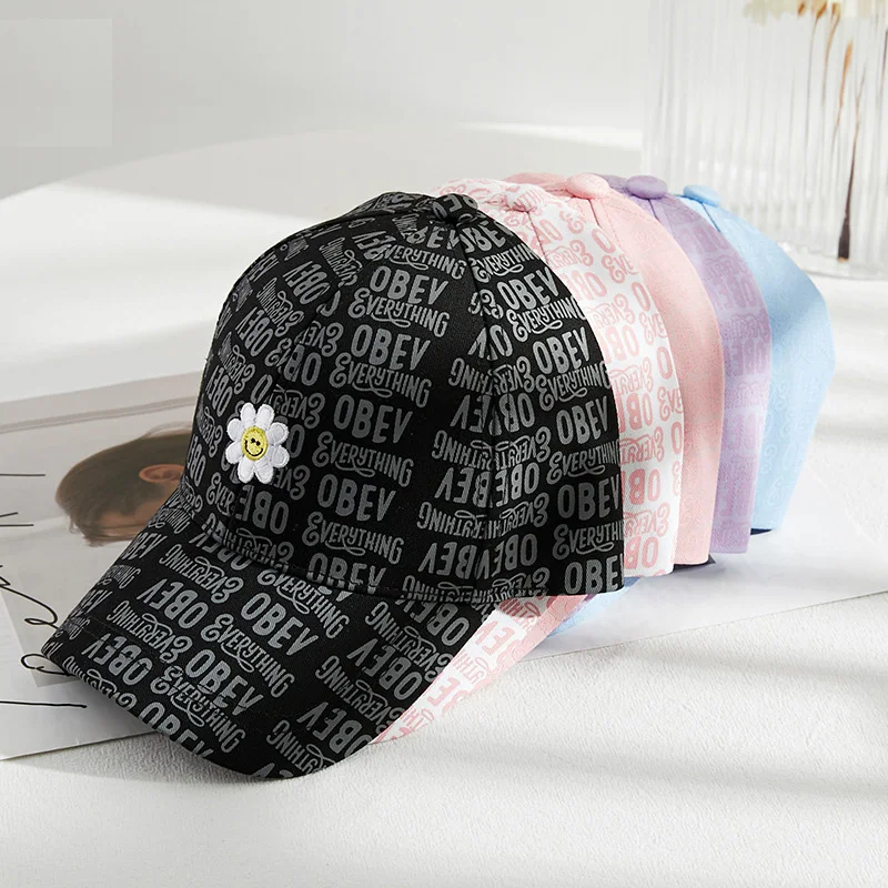 2024 Dopamine Style Letter and Flower Women Baseball Cap Pink Purple Blue Casual Embroidery Baseball Hat