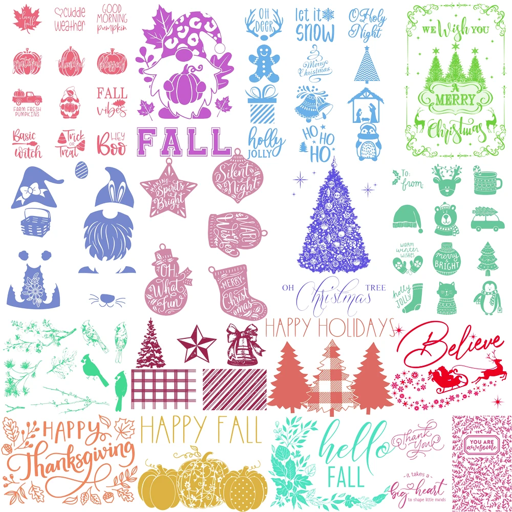 Self-Adhesive Silk Screen Printing Stencil Happy Fall Pumpkin Teacher Appreciation Christmas Mini Pattern Transfer DIY Painting