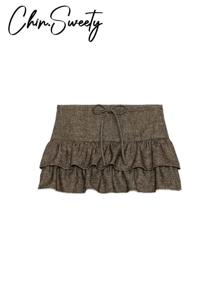 

Однотонная куртка, юбка, костюм, женский воротник-стойка, пальто на молнии с длинными рукавами, рюшами, мини-юбки на шнуровке, 2025 г., осенние модные комплекты, женские новые