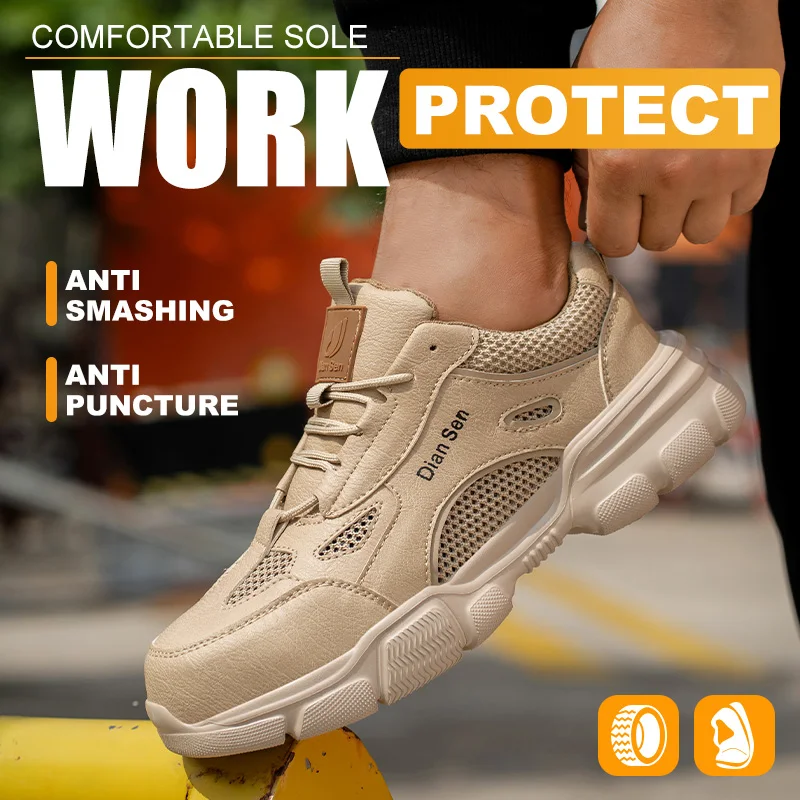Men Steel Toe Safety Work Shoes Breathable Lightweight Comfortable Industrial Construction Shoes Puncture Proof Antislip Sneaker
