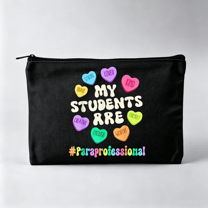 Teacher's Heart and Typography Print Makeup Bag, Casual Cosmetic Pouch for Daily Use