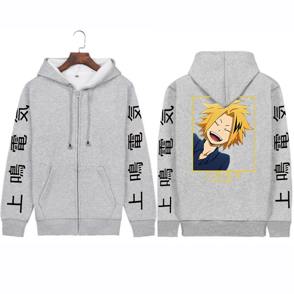 Anime My Hero Academia Kaminari Denki Zipper Hoodies Men Women Black Fleece Warm Tops Boku no Hero Academia Zipper Jacket Coat