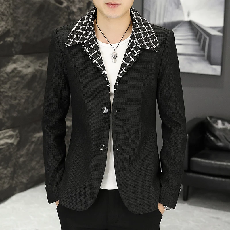 高品質の秋の新作メンズスーツ、韓国風スリムでトレンディなヘアスタイリスト、社交界の若者向けの小さなコート