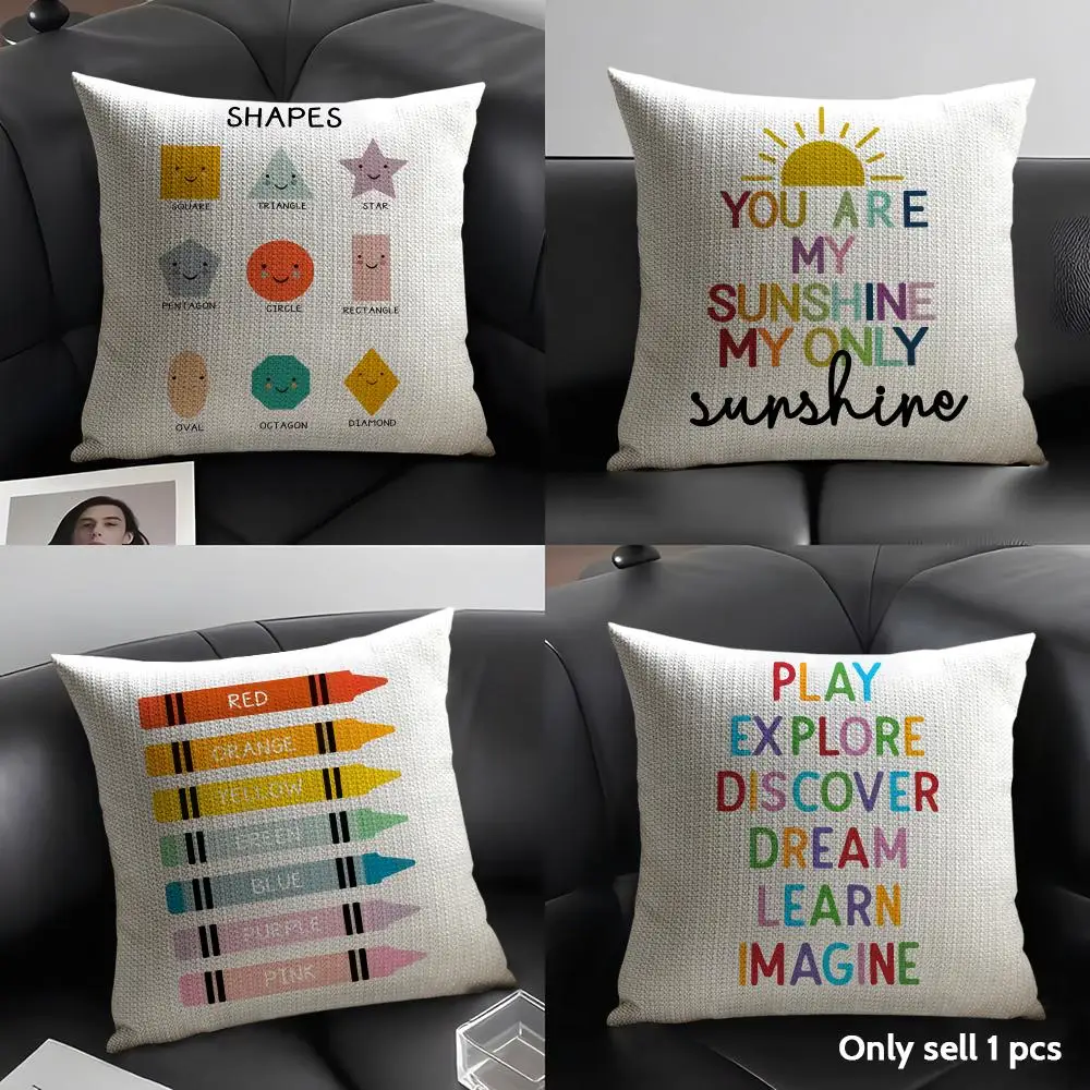 English Education Cushion Cover Summer Breathable Linen Organic Fabric Double-Sided Printing Sofa Pillow Case Home Decor
