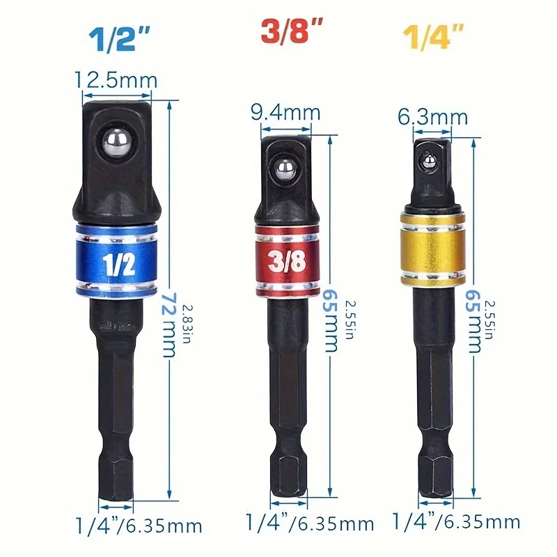 Steel Impact Grade Socket Adapter Set,Hex Shank to Square Socket Drill Bits Quick Change Nut Driver Conversions for Home Repairs