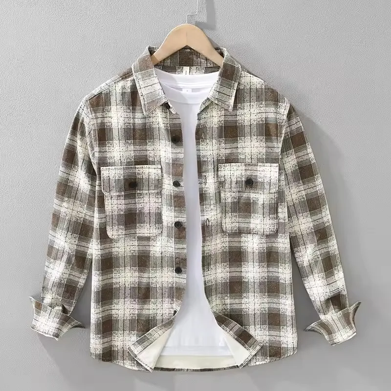 

2026 весна-лето, новые повседневные клетчатые рубашки из чистого хлопка с длинными рукавами для мужчин, одежда с отложным воротником, мягкая мужская рубашка