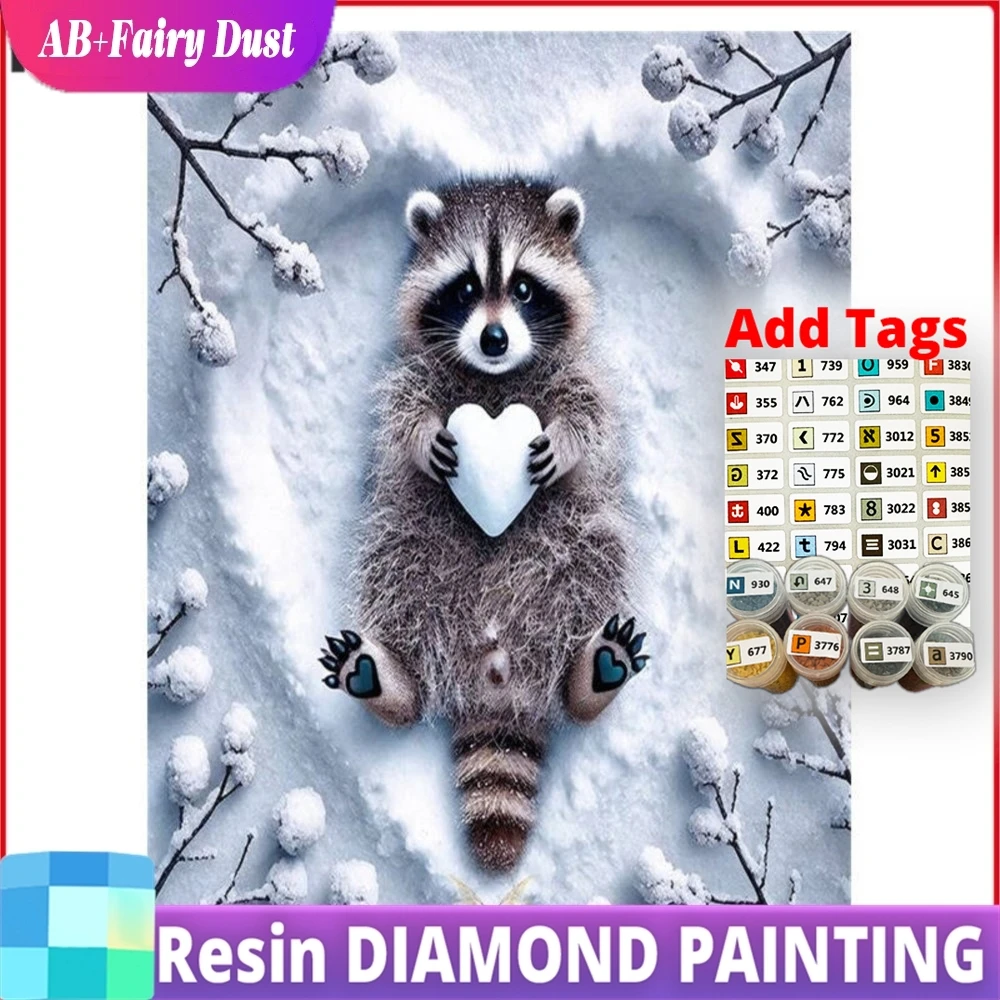

Алмазная мозаика 5D с полным заполнением (квадратные и круглые стразы) из смолы AB, дизайн «Снежная любовь» с енотом, зимняя, для самостоятельного изготовления, картина-вышивка