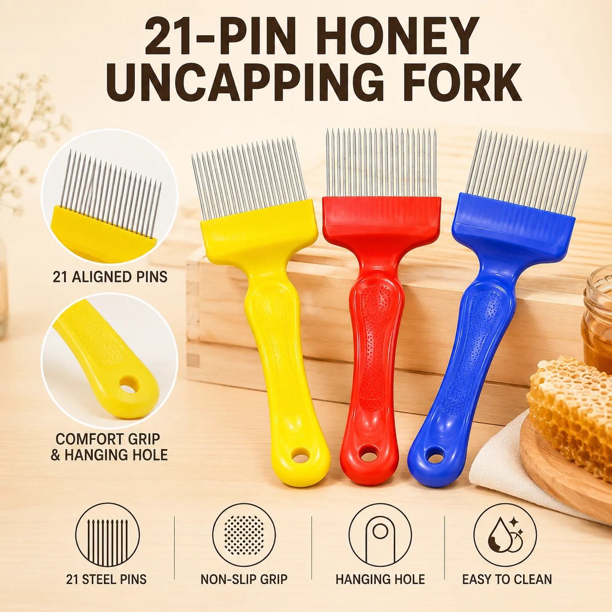 1 Pc Beekeeping Shovel Honey Spatula Anti-slip Handle 21 Needle-shaped Cut Honey Knife Spur Tooth Beehive Tools
