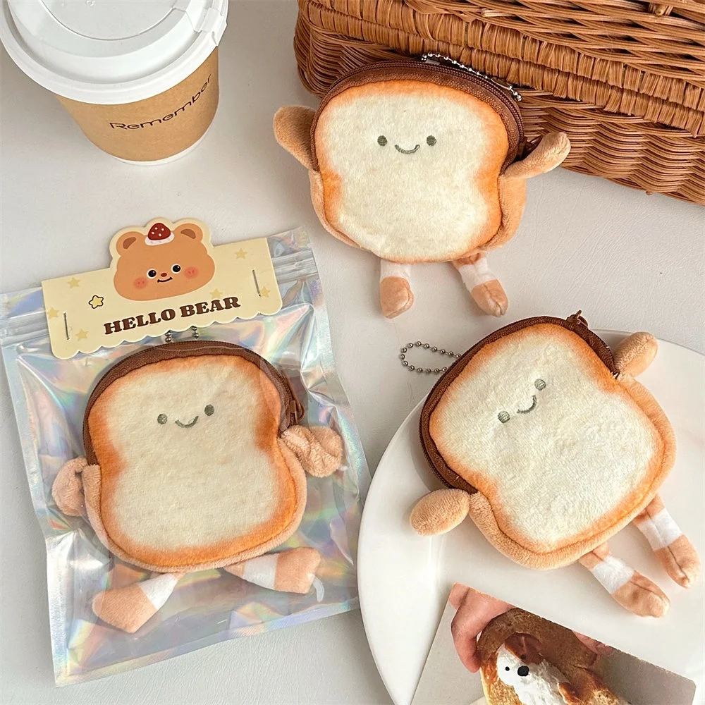 Small Mini Bread Toast Coin Purse Student Bag Cosmetic Bag Cute Pouch Wallet with Strap Messenger Bag