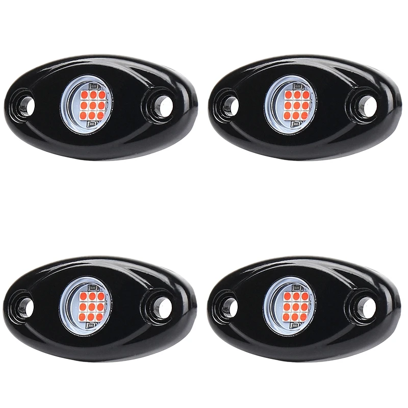 4 Pods LED Rock Lights Kit Waterproof Underglow LED Neon Trail Rig Lights for Jeep Truck ATV Raptor Offroad Boat-Red