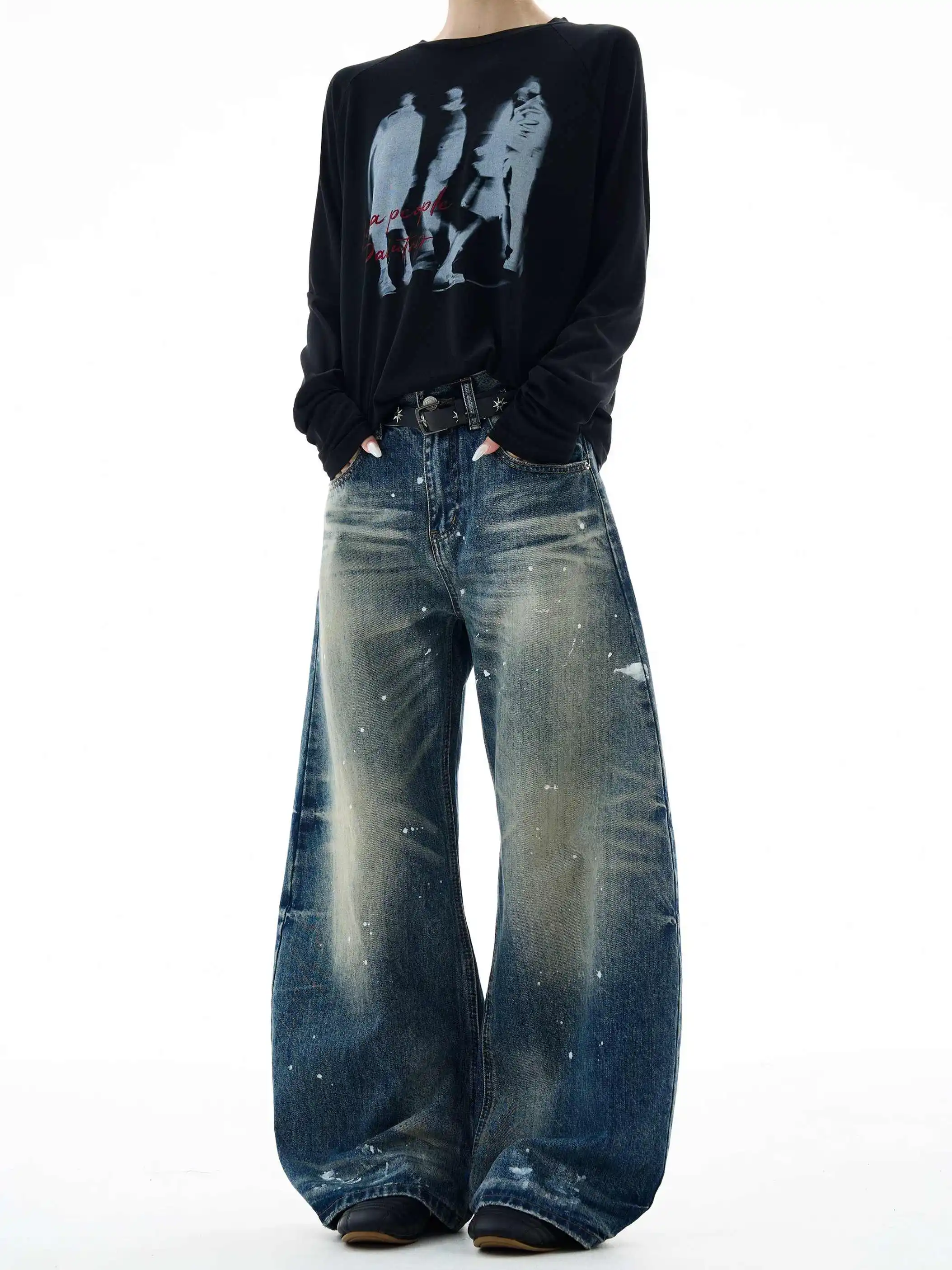 Women's Blue Y2k Jeans Harajuku Vintage Wide Leg Denim Trousers Japanese 2000s Style Oversize Boyfriend Jeans Pants Autumn 2025