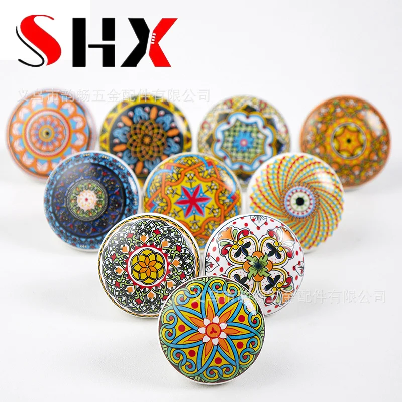 Bohemian Ceramic Handle European Handle Drawer Cabinet Door Circular Wardrobe Door Handle Ceramic