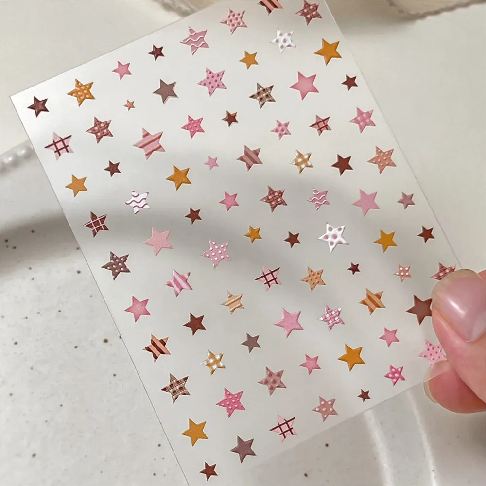 1pcs 5D Embossed Colorful Star Nail Stickers Five-Pointed Star Nail Decals 8*10cm Self Adhesive Manicure Star Nail Sliders DE43!