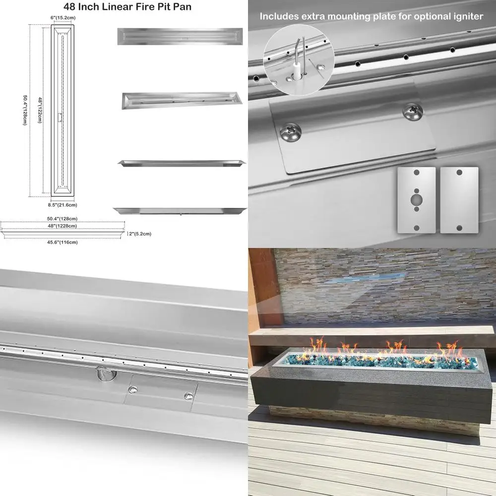 Queimador de poço de fogo linear de aço inoxidável 6 x 48, gás externo, máximo 91,000 BTU