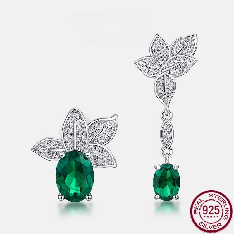 

Новые легкие роскошные персонализированные асимметричные серьги из чистого серебра 925 пробы с инкрустацией изумрудного цвета, длинные серьги сокровища, свадебные украшения