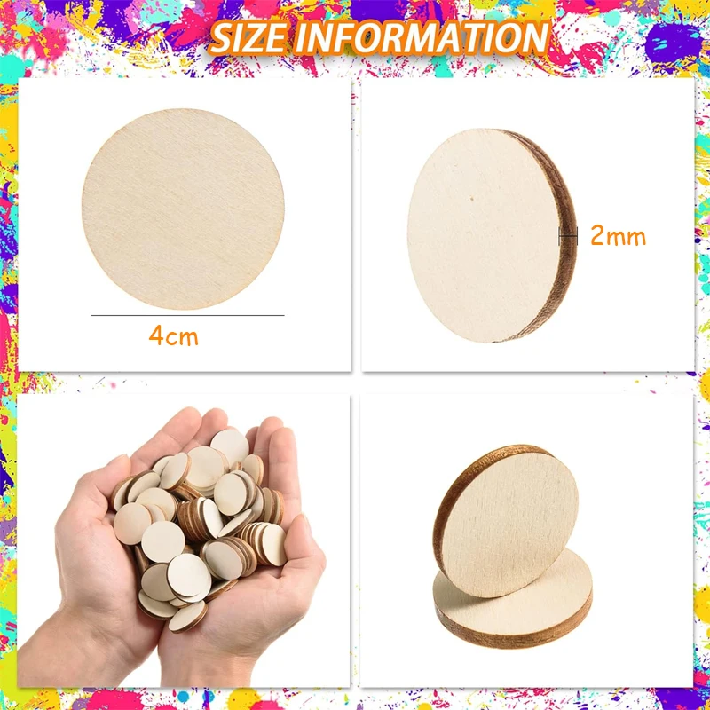 30pcs 4cm Unfinished Wooden Circles, Blank Natural Round Wood Slices Wooden Cutout Tiles for DIY Crafts Painting Staining