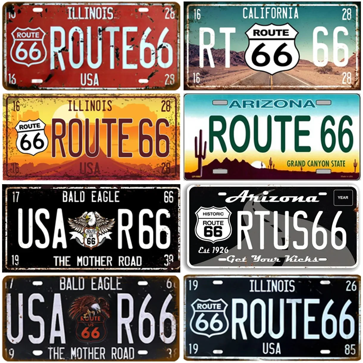 American Route 66 Metal Tin Signs Vintage Plaque Auto License Plate Embossed Tag Garage Man Cave Bars Pubs Clubs Home Wall Decor