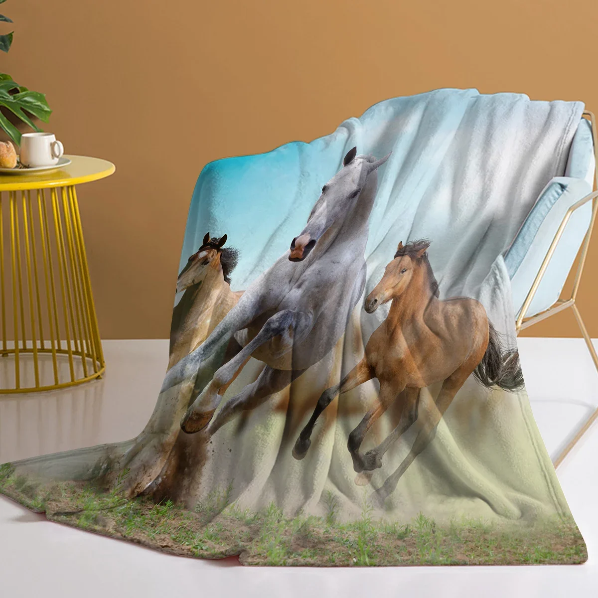 

Running Horse Blanket Horse Gifts for Women Men Cozy Blanket for Couch Sofa Bed Living Room Suitable for All Season