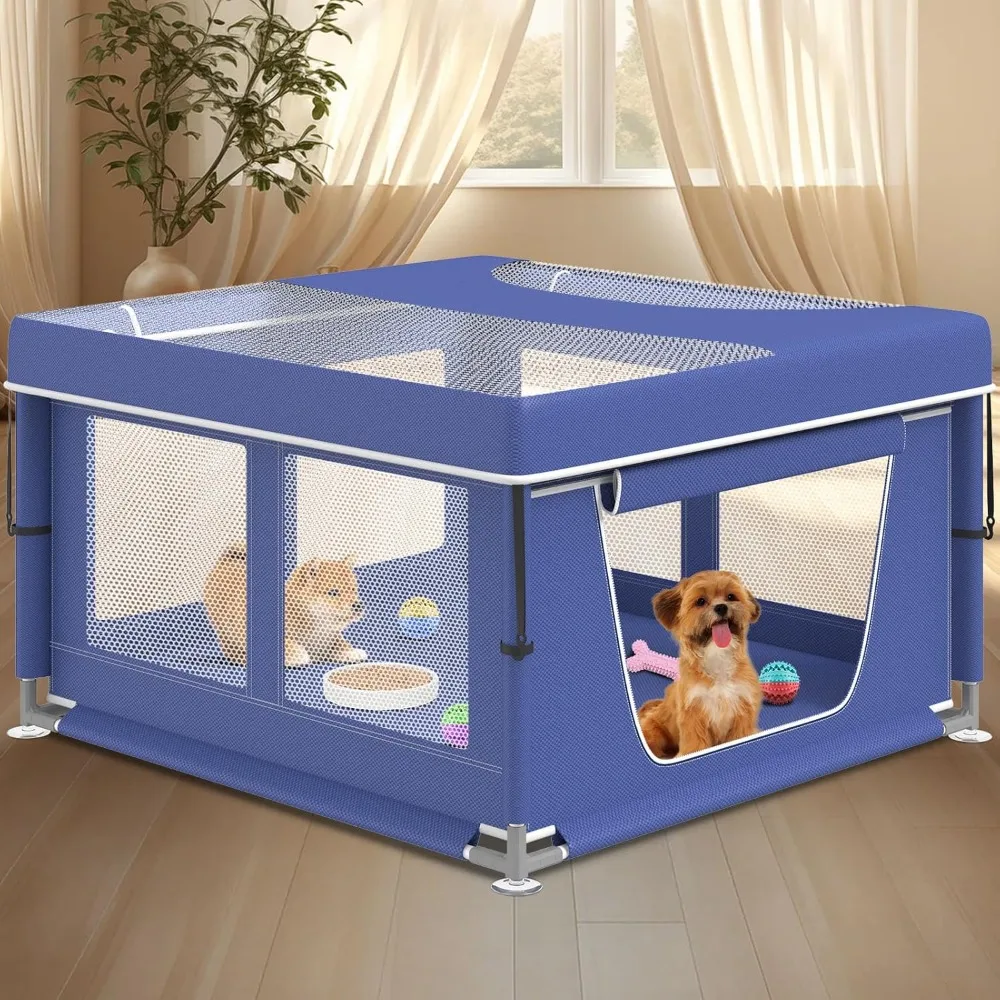 

Dog fence 42 x 42 inches, with a door, suitable for puppies, small and medium-sized dogs, thick fabric, safe sturdy dog fence