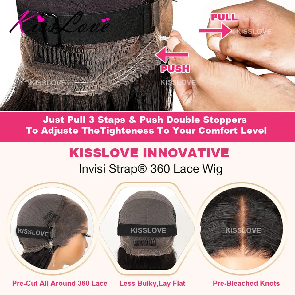 KissLove Invisi Strap 360 Full Lace Frontal Wig Glueless Wigs Human hair 13x6 HD Deep Wave Pull Go Wigs with Elastic Drawstring image 4