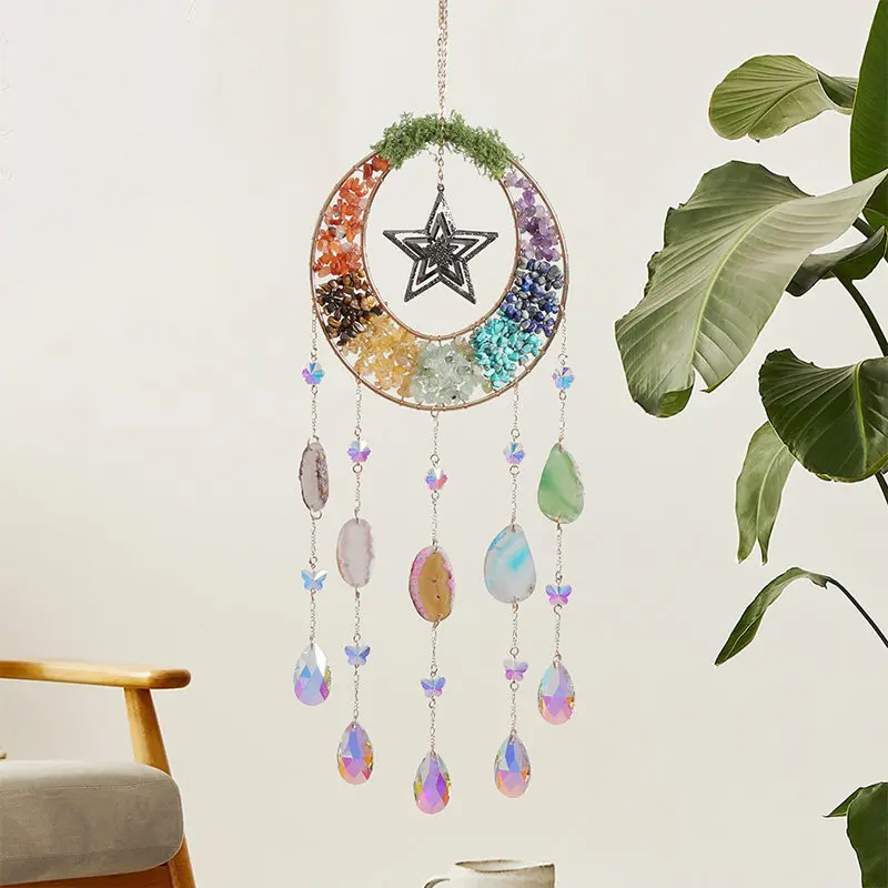 

Creative Gravel Gems Crystals Stones Moon Sun Catcher Agate Pendant Suncatcher Gift Chakra Healing Hanging Home Room Decoration