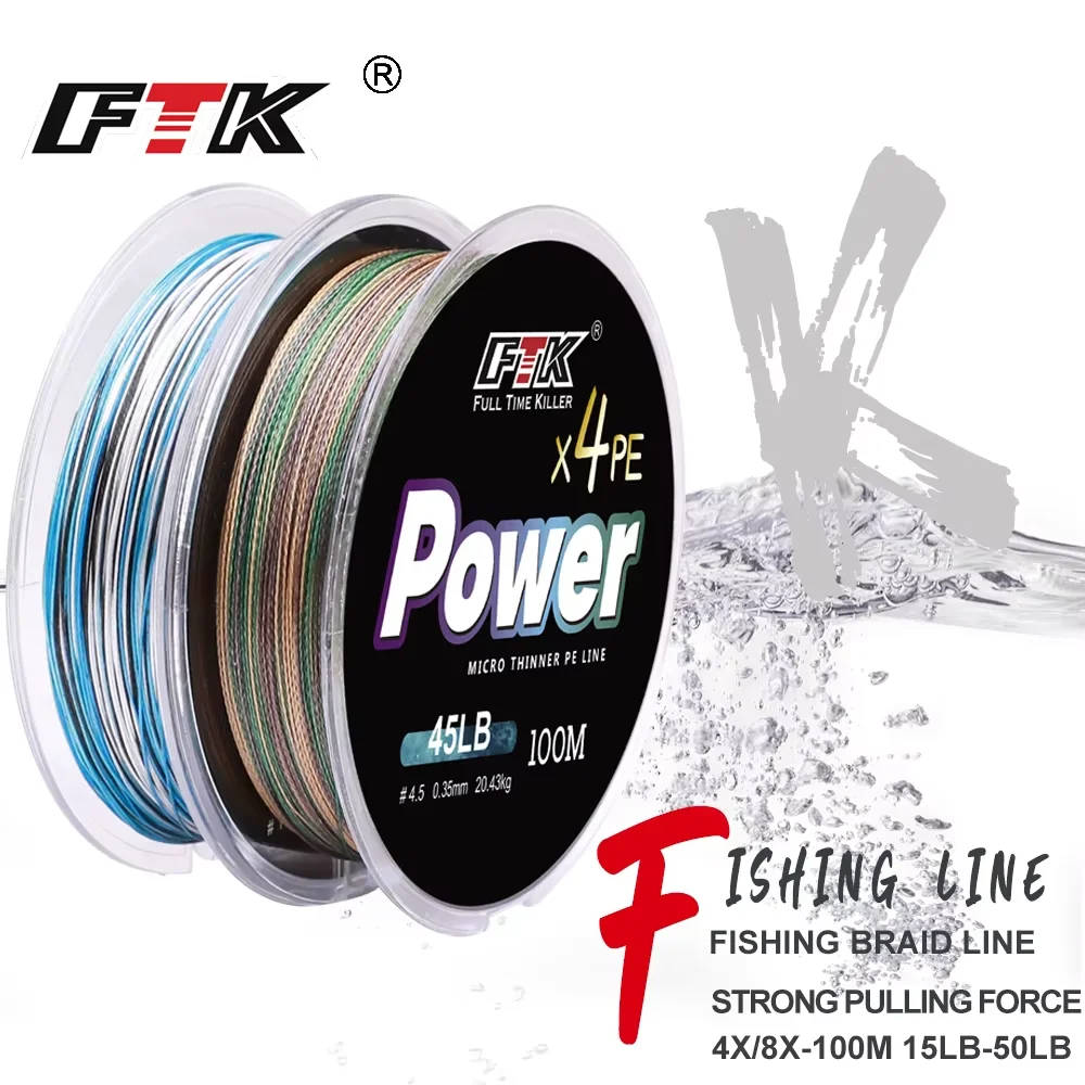 FTK X4/X8 línea de pesca trenzada 100m 13LB-50LB multifilamento PE línea trenzada cable redecilla para Lucio accesorios de sedal de pesca de lubina